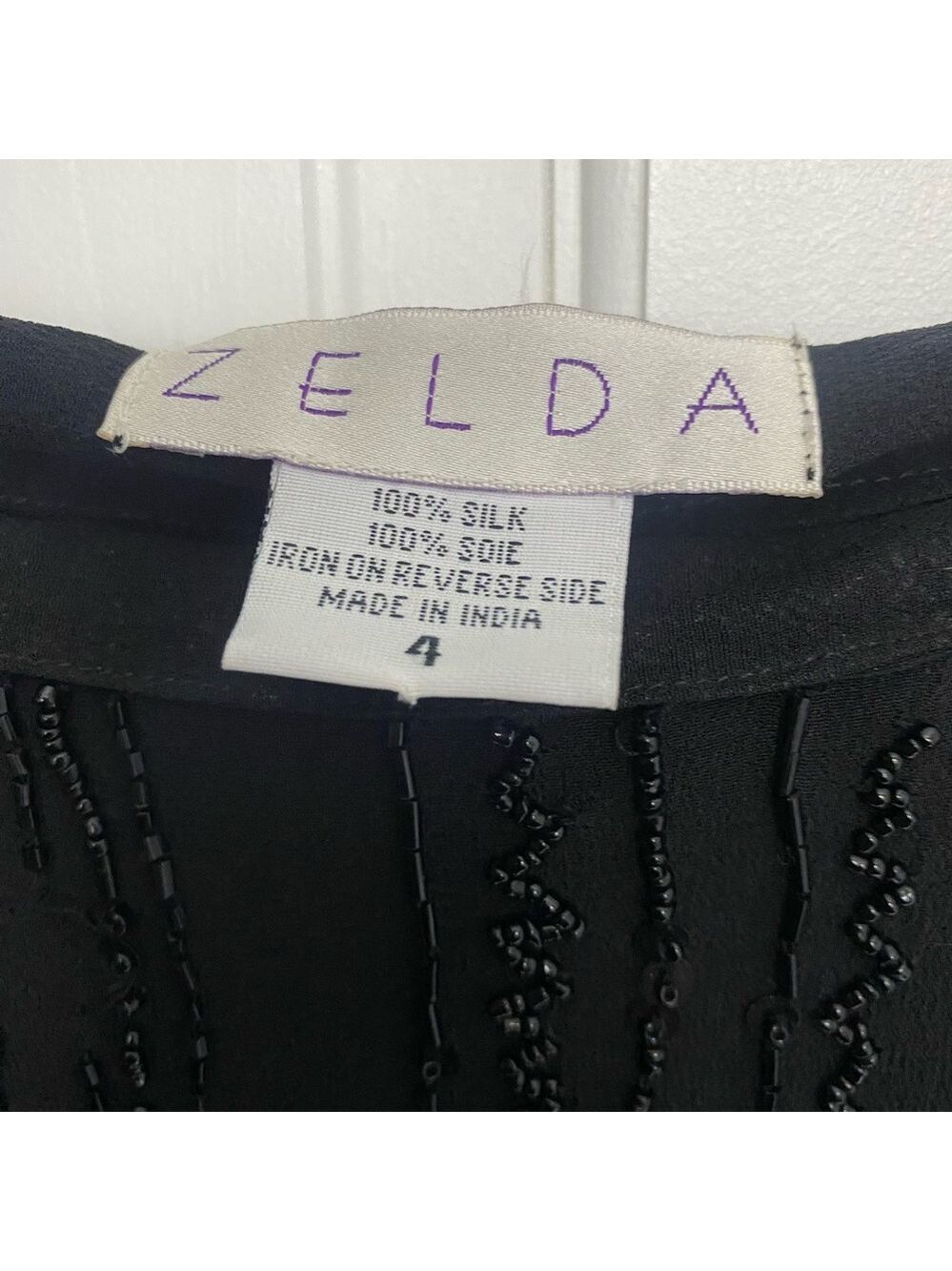 Zelda 100% Silk Beaded Sequin Midi Skirt Black Size 4 - Picture 3 of 3